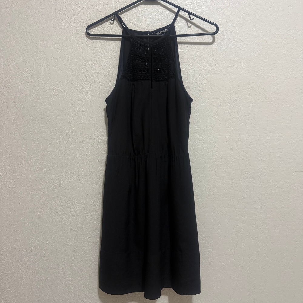 Express Black Sequin Lace Halter Mini Dress Keyhole Telemundo Studios Wardrobe S